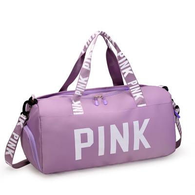 China Logo Style Overnight Bag Travel Accessories Unisex Multifunction OEM Water Resistant Gym Bag Preppy Custom Pink Sport Duffel Bag for sale