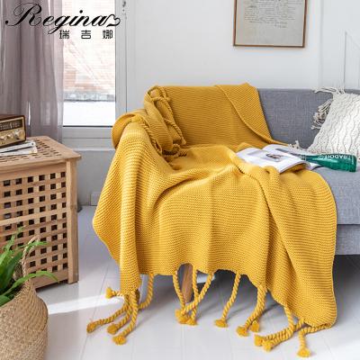 China 100%Cotton Anti-Static Throw Blanket Knitted Tassel Vintage Throw Blankets Soft Lightweight Solid Throw Blanket For Sofa Couch Bed for sale