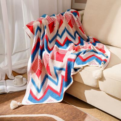 China Anti-Static Cozy100% Cotton Wool Knitted Sofa Throw Blanket High Quality Simple Wearable Knitted Tassel Vintage Throw Blankets Soft Light for sale