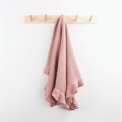 China 2023 Anti-Static Wholesale Price Hot Sale Baby Blanket 100% Cotton Solid Color Newborn Baby Ruffles Super Soft Knitted Blanket for sale