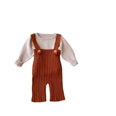 China Newest 100%Cotton 100%Cotton Baby Romper Knitted Onesie Sleeveless Wide Leg Strappy Overalls Pants Leg Waist Outfits for sale