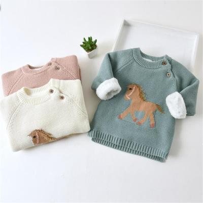 China Fashionable Custom Winter Anti Shrink Baby Clothes Chunky Knitted Newborn Baby Boy Cotton Toddler Kids Girls Sweaters With Fur for sale