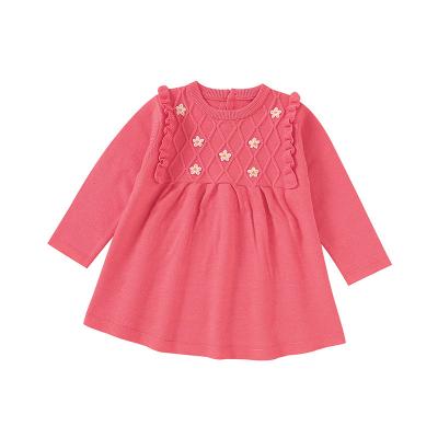 China 2023New Washable Babies Dress Embroidery Flowers Knitted Soft Princess Dresses Autumn Infant Kids Clothes Toddler Kids Sweater Skirt for sale