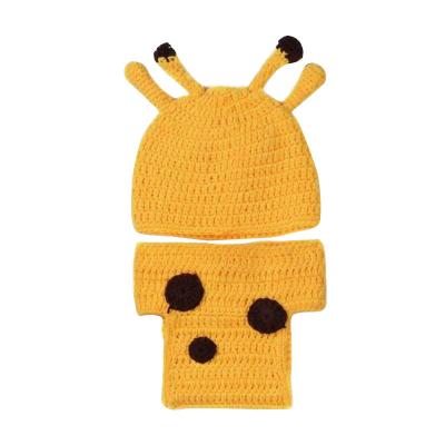 China Newest 100%Cotton Anti-Shrink Baby Knitted Clothes Set 2pcs Set Handmade Photography Props Child Crochet Knit Costume Animal Cute Hat for sale