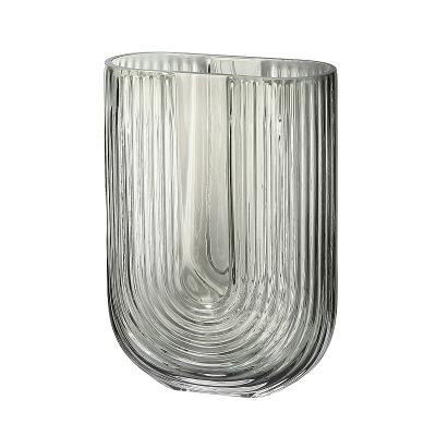 China Art Deco Scandinavian handmade modern floral round ripple glass crystal vase wedding decoration home office decoration for sale