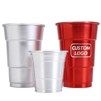 China Sustainable 16oz Recyclable Outdoor Camping Mug Party Disposable Aluminum Cold Drink Beer Cups for sale