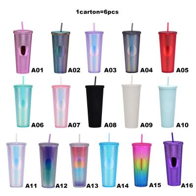 China Sustainable High configuration 24oz Reusable Cold Color Double Wall Bling Diamond Studded Cup Tumbler for sale