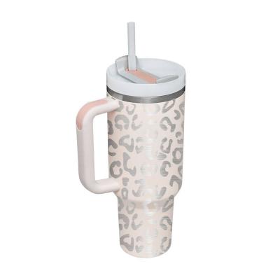 China Sustainable Highly configurable stainless steel portable travel 40oz leopard print tumbler with handle for sale