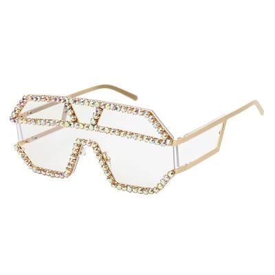 China Fashion sunglasses 2021 hot sale women adjust eyewear luxury colorful rhinestone diamond oversized one-piece sunglasses for sale