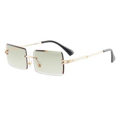 China 2021 Vintage Men Women Retro Tinted Small Rectangle Frameless Rimless Sunglasses for sale