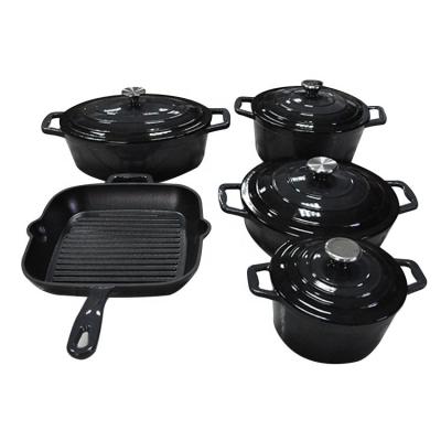 China Sustainable Home Kitchen Enamel Cast Iron Cookware Set Cooking Nonstick Pot And Pan for sale