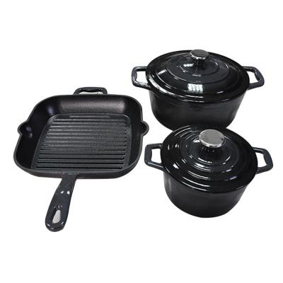 China Sustainable Wholesale Cast Iron Pots And Pans Casserole Set Black for sale