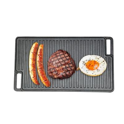 China Modern High Quality Rectangular Cast Iron Double Sided Lined Meat Grill Skillet for sale