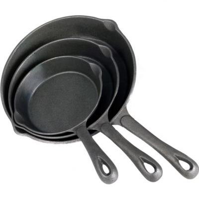 China Sustainable Pre-Seasoned Cast Iron Stick Non Die Frying Pan 3 Pcs Pan Set for sale