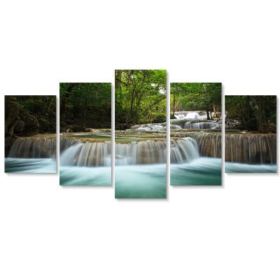 China 5 Pieces Modern Landscape Oil Painting Panel Wall Art Painting Waterfall Canvas Painting Posters for sale