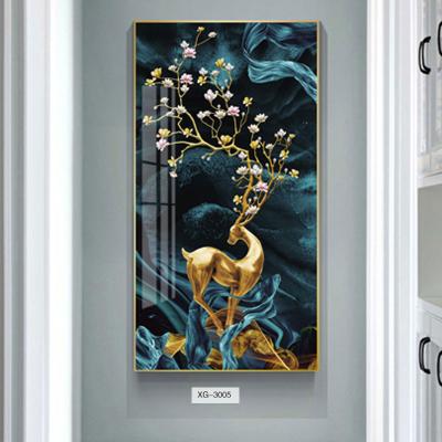 China Paintings Crystal Abstract Wall Art Epoxy Painting Gold Aluminum Alloy Frame Deer Porcelain Painting Abstract for sale