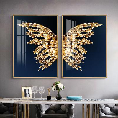 China Custom 2 Panel Porcelain Real Beautiful Butterfly Modern Crystal Picture Wall Decoration Wall Glass Wall Art Acrylic Painting On Canvas for sale