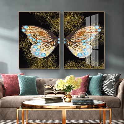 China Modern Home Decor 2 Panels Adjust Real Butterfly Porcelain Wall Art Acrylic Glass Crystal Paintings for sale