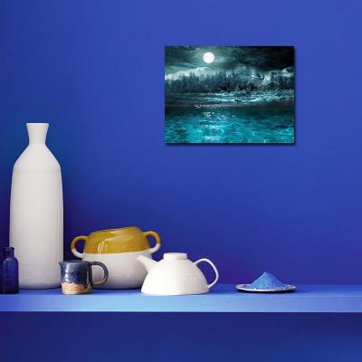 China Modern Wall Art Canvas Pictures Moon Teal New Moon Blue Ocean Landscape Painting for sale