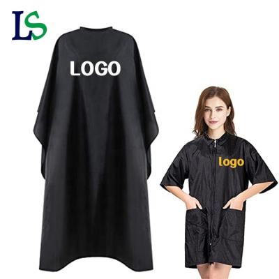 China Waterproof Adjustable Size Hairdresser Gown Haircut With Buttons Barber Shop Custom Barber Logo Buttons Cheap Barber Cape Hairdressing for sale