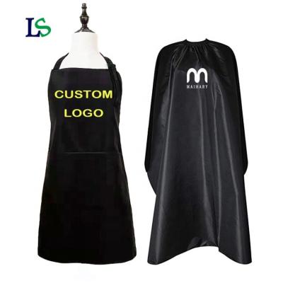 China Custom Size Black Nail Hair Salon Cutting Bib Waterproof Logo Print Adjustable Hairdresser Apron for sale