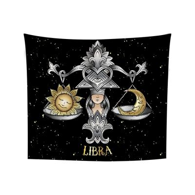 China Classic Libra Tapestry Black and Gold Zodiac Tarot Card Tapestry, Libra Constellation Tapestry Wall Hanging with Steel Grommets for sale