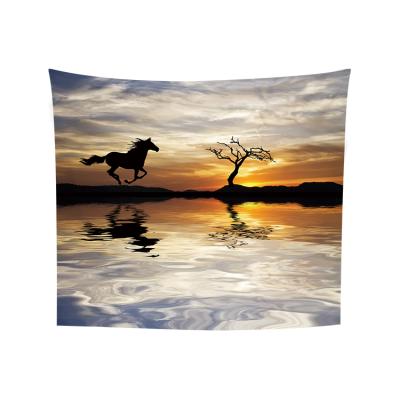 China Classic Rustic Tapestry, Horses Grazing Grazing at Dusk in Carpathian Beams Ukraine, Sun Wall Hanging for Bedroom Living Room Dorm for sale