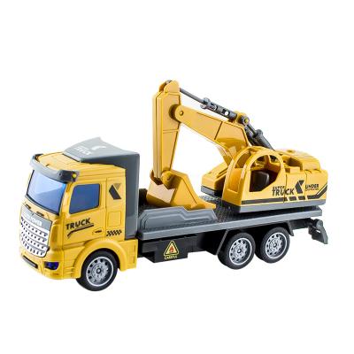 China Hot Sales 1:48 Scale DIY Pull Back Construction Truck Excavator With Road Sign Toys Car DIY TOYS 20.5*5.5*9cm for sale