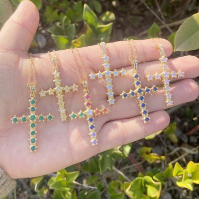 China Hot Selling Copper Zircon Cross Hiphop Micro-Set Necklace 18K Gold Necklace Hip-Hop Pendant Necklace for sale