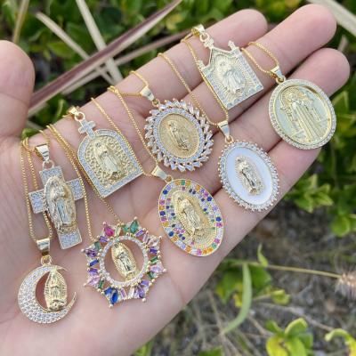 China TRENDY Fashion Jewelry Personalized Zircon Virgin Mary Pendant Necklace Gold Plated Cross Necklace for sale