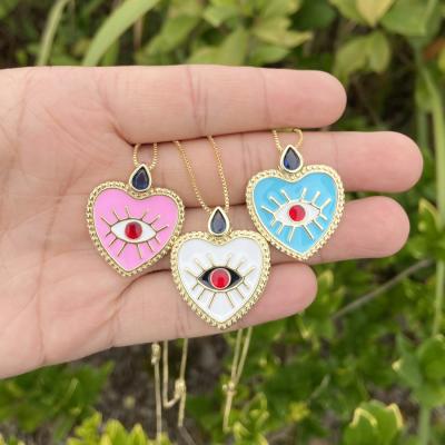 China BOHEMIA Fashion Hip Hop Jewelry Gift Gold Plated Zircon Eye Necklace For Women Drop Oil Enamel Love Heart Pendant Necklace for sale