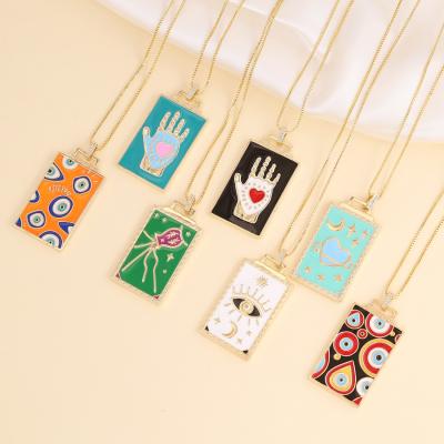 China BOHEMIA New Arrival Copper Gold Plated Square Enamel Pendant Necklace Exaggerated Charms Eyes Hip Hop Necklace Jewelry Bohemian Gift for sale