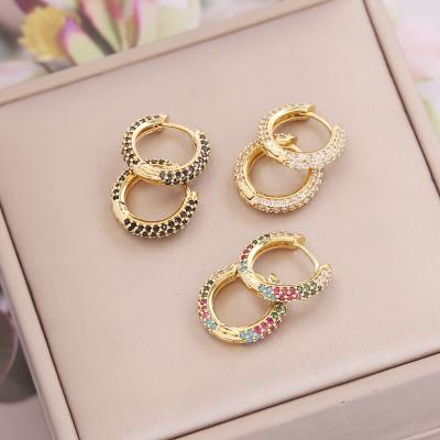 China FASHIONABLE Hot Selling Full Diamond Color Zircon Gold Plated Handmade Earrings For Women Fashion Trend 18K Circle Earrings for sale