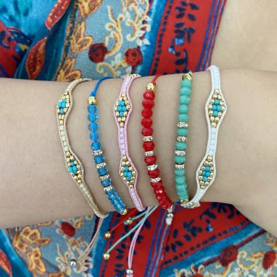 China 2021 Hot Sale Bohemian Crystal Bracelet Women Fashion Colorful Rice Bead Woven Beaded Bracelet for sale