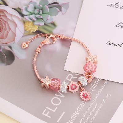 China Hot Selling Flower TRENDY Charm Rose Gold Rhinestone Animal Fashion Hollow Heart Shaped Bracelet For Women for sale