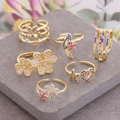 China Diamond Zircon Ring Women Fashion Colorful Flower Butterfly Heart Ring Women Fashion 18K Gold Hot TREND SALE New for sale