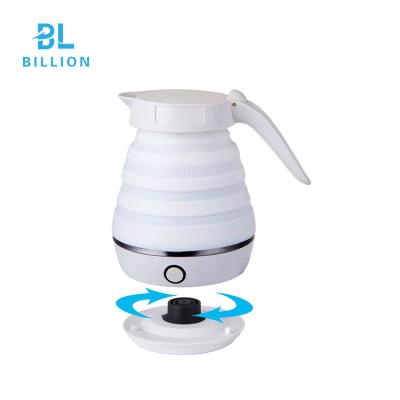 China 360 Degree Rotating Base 0.6L Colorful Silicon Material Mini Electric Portable Tea Kettle Folding Travel Jug Kettle for sale