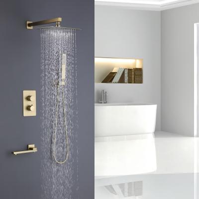 China Without Slide Bar Hesperu Shower Bathroom Hidden Wall Termostatic Rain Shower Sets Modern Rainfall Gold Brushed Shower Head for sale