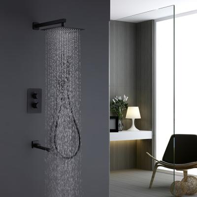 China Without Function 304 Rotatable Sliding Bar Ducha WalMounted Rain Shower Faucet 3 Steel Concealed Thermostatic Luxury Shower Set Black for sale