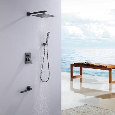 China Without Contemporary Hesperu Ducha Bath Room Waterfall Sliding Bar Black Stainless Bathroom Hidden Shower Mixer Set Bathroom for sale