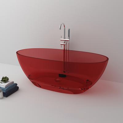 China Freestand DA vasca da bagno 1.5m Standard Size Oval Resin Free Modern Red Clear Bathtub Translucent Solid Outdoor Soaking Tub for sale