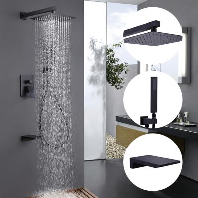 China Without Sliding Bar CUPC Overhead Exposed Stainless Steel Rainfall Shower Bathroom Black Hidden Shower Set For Hotel for sale