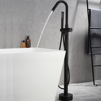 China Without Slide Bar Hesperu CUPC kran black floor stand bathroom mixer tap freestanding bathtub faucet with shower for sale