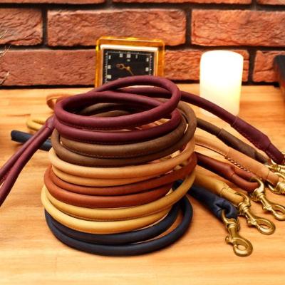 China Custom Training Ties Dog Leash PU Leather Pets Dog Leash Luxury Rolled Rope Leash for sale