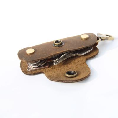 China Custom High Quality Genuine Leather Portable Leather Key Chain Vintage Key Holder Small Key Bag Key Case for sale