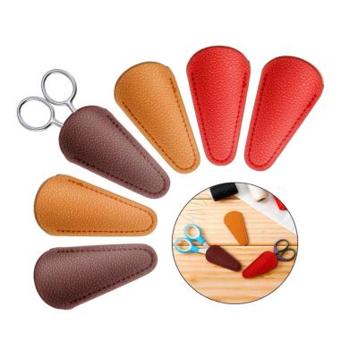 China Fashion 6pcs Mini Scissors Sheath Safety Leather Scissor Cover Case Protector Colorful Sewing Sheath for sale