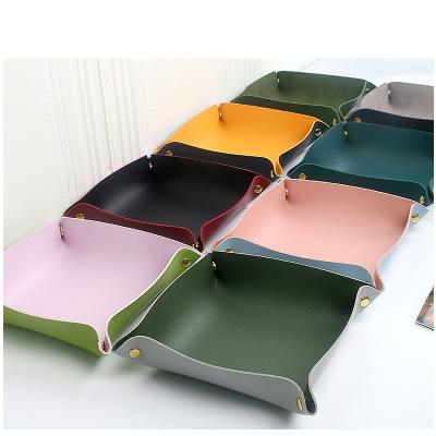 China PU Double Color Storage Organizer Leather Side Different Viable Key Jewelry Valet Tray Sundries Store for sale