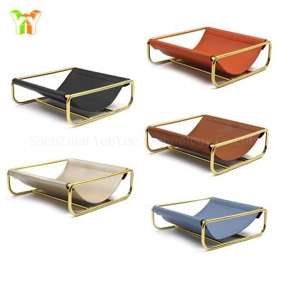 China Nice Workable Looking Leather Gold View PU Desk Suppier Desktop Organizer Controller Holder For Home Office for sale