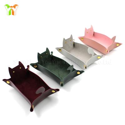 China Wholesale Viable Dies Leather Cat Shape Cat Shape Leather Tray Storage Organizer for Home Hotel Office for sale