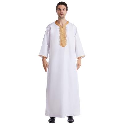 China Hot Sale Dubai Islamic Long Sleeve Abaya Robe Men Africa Clothing Male Thawb Plus Size Long Sleeve Saudi Muslim Thobe Kaftan Long Sleeve Robes Middle East for sale